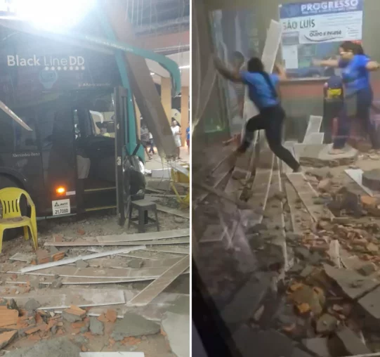 VÍDEO: Ônibus invade e derruba parte da estrutura de rodoviária