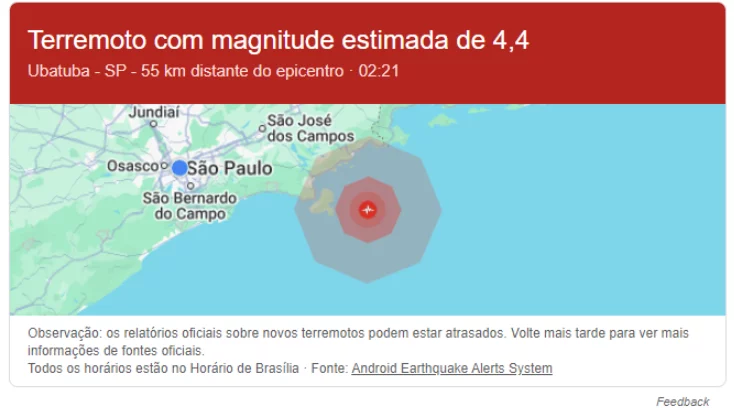 Defesa Civil de São Paulo questiona Google sobre alerta de terremoto