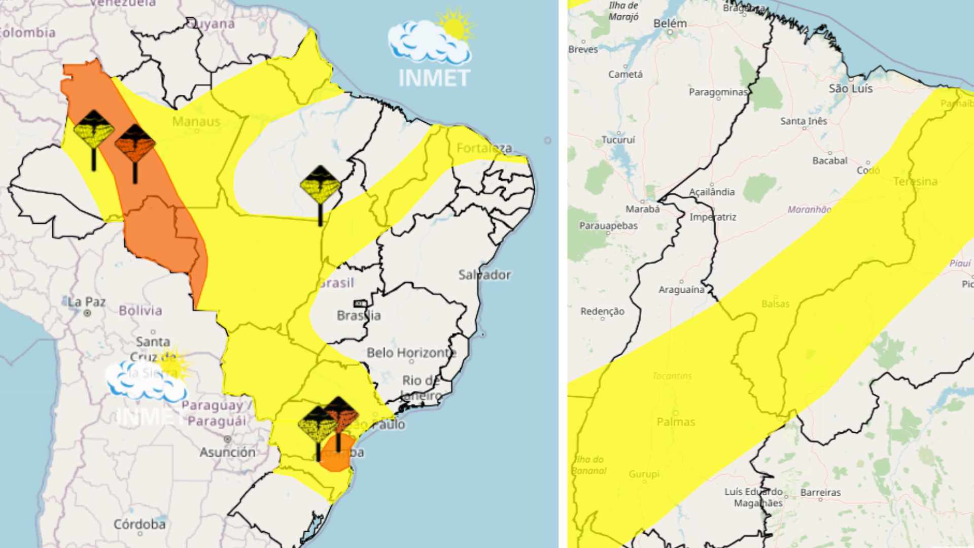 Mais de 60 cidades entram em alerta amarelo nesta terça (18)