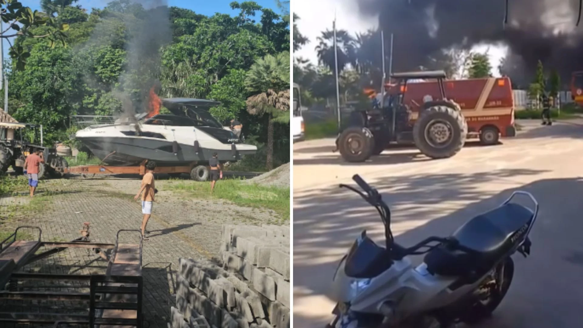 VÍDEO: Lancha pega fogo próximo a condomínio de luxo, em Barreirinhas
