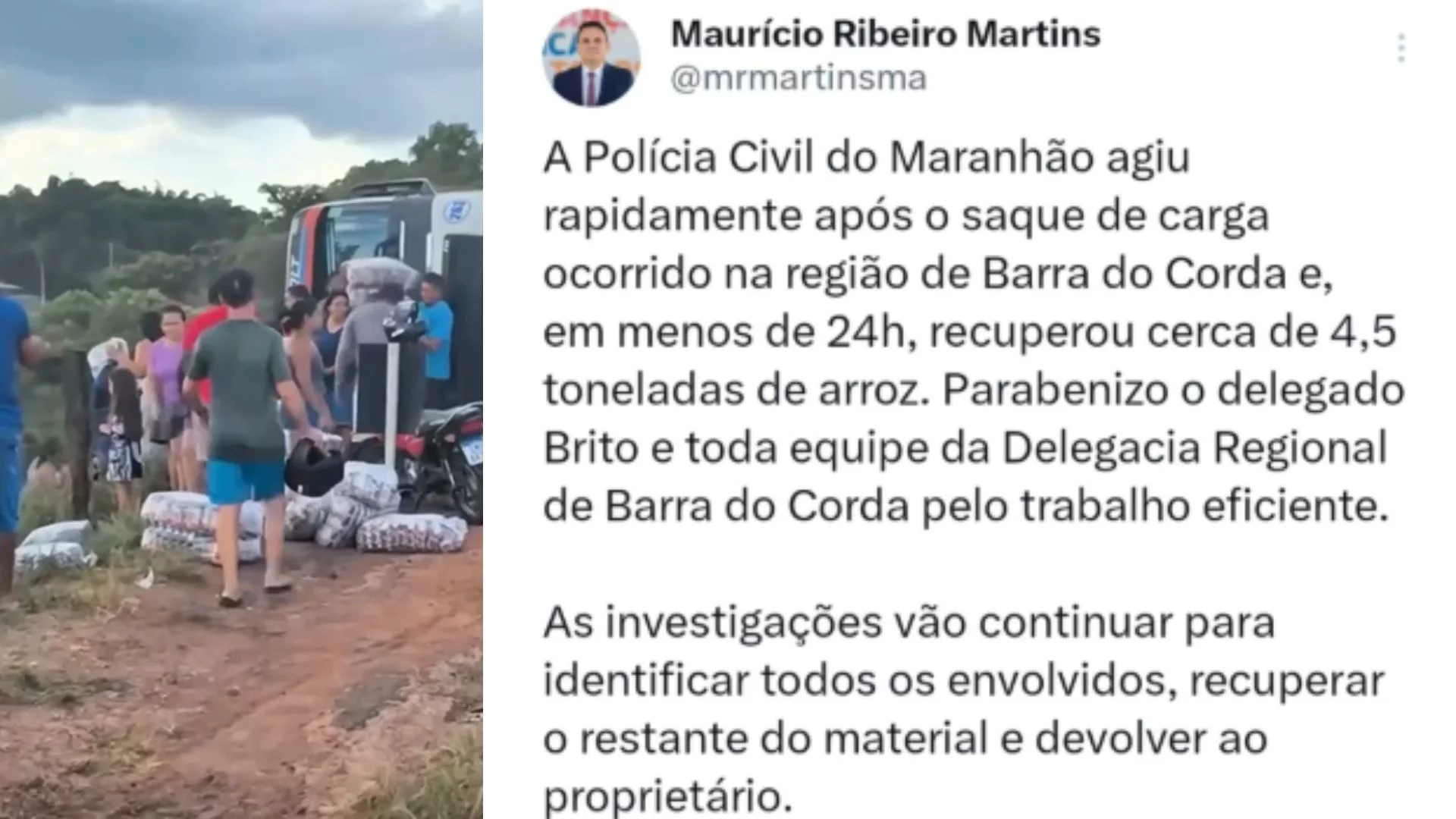 VÍDEO: Polícia recupera 4,5 toneladas de arroz que foi saqueada na BR-226