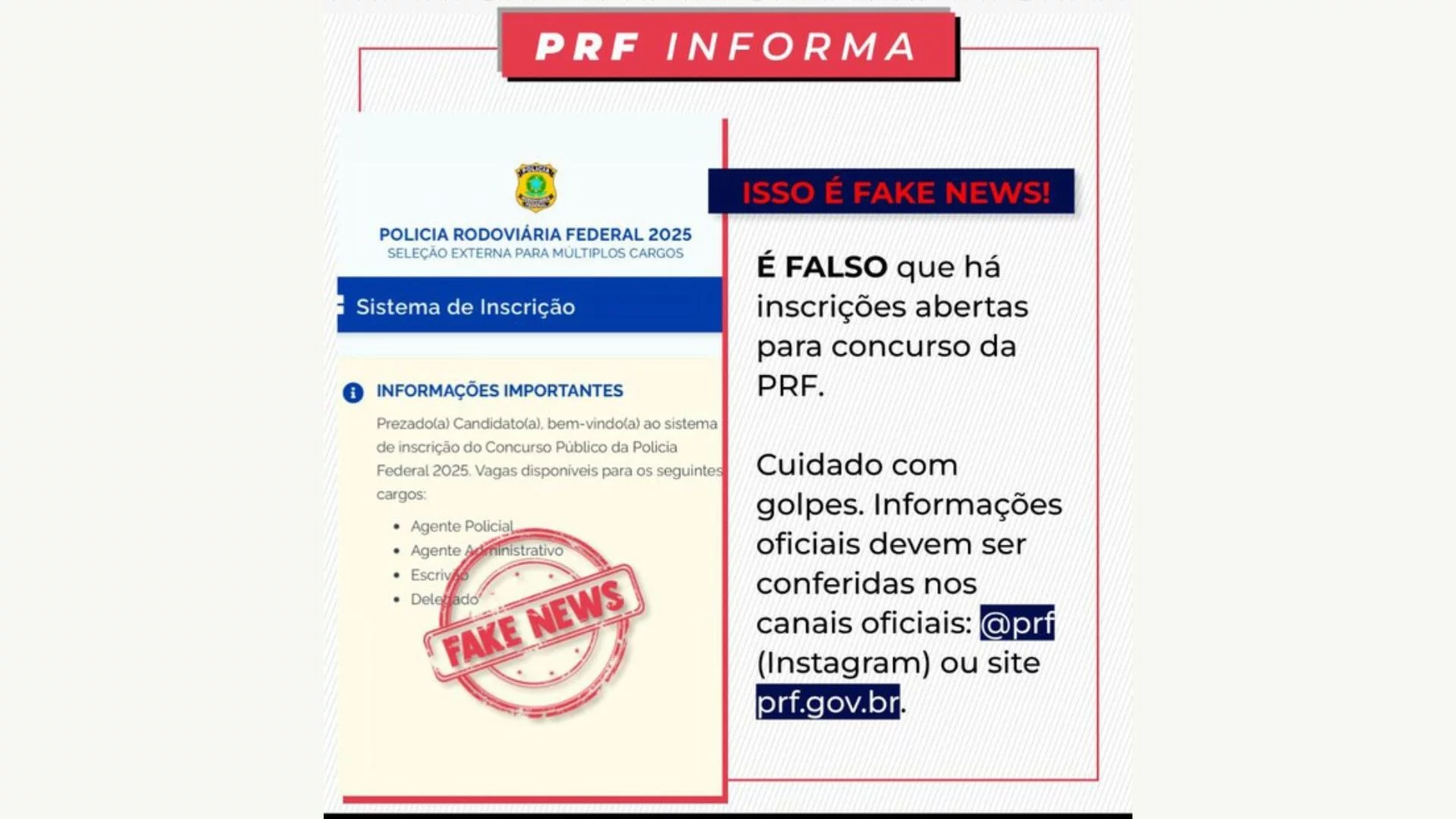 PRF alerta sobre falso concurso público