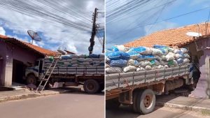 VÍDEO: Motorista de caminhão perde controle e invade residência