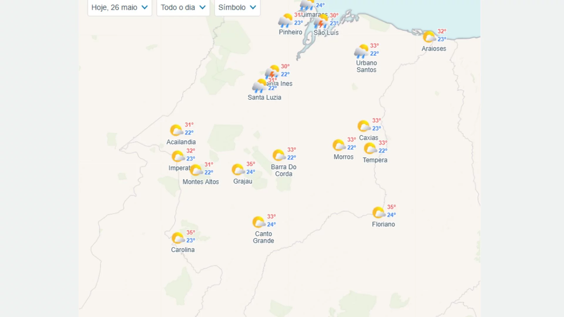 Confira a previsão do tempo para o MA nesta segunda-feira (26)