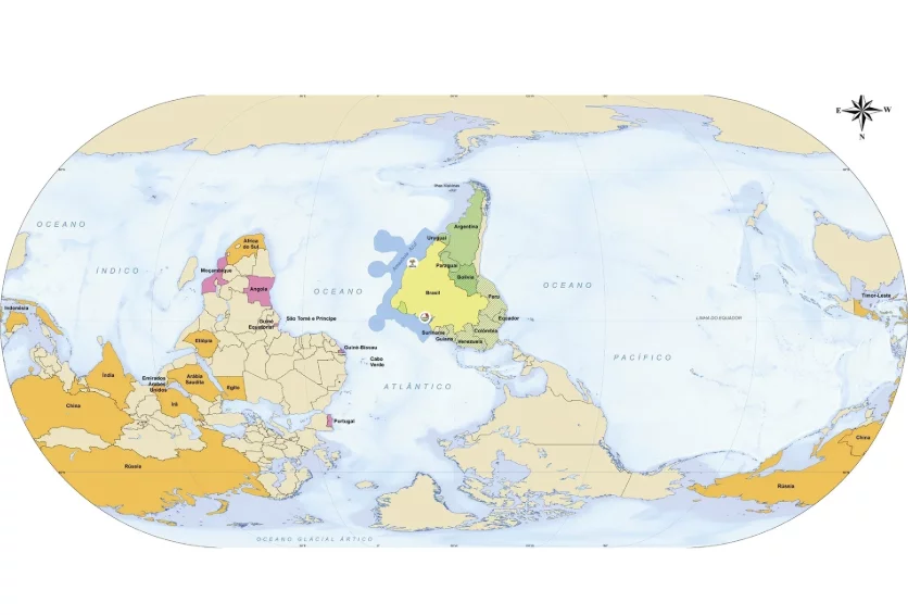 IBGE lança mapa-múndi invertido, com o Sul no topo