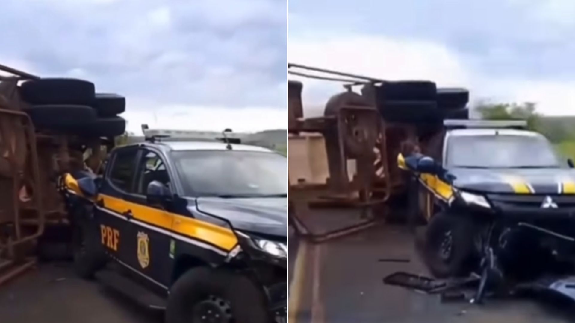 Viatura da PRF é atingida por carreta na BR-226