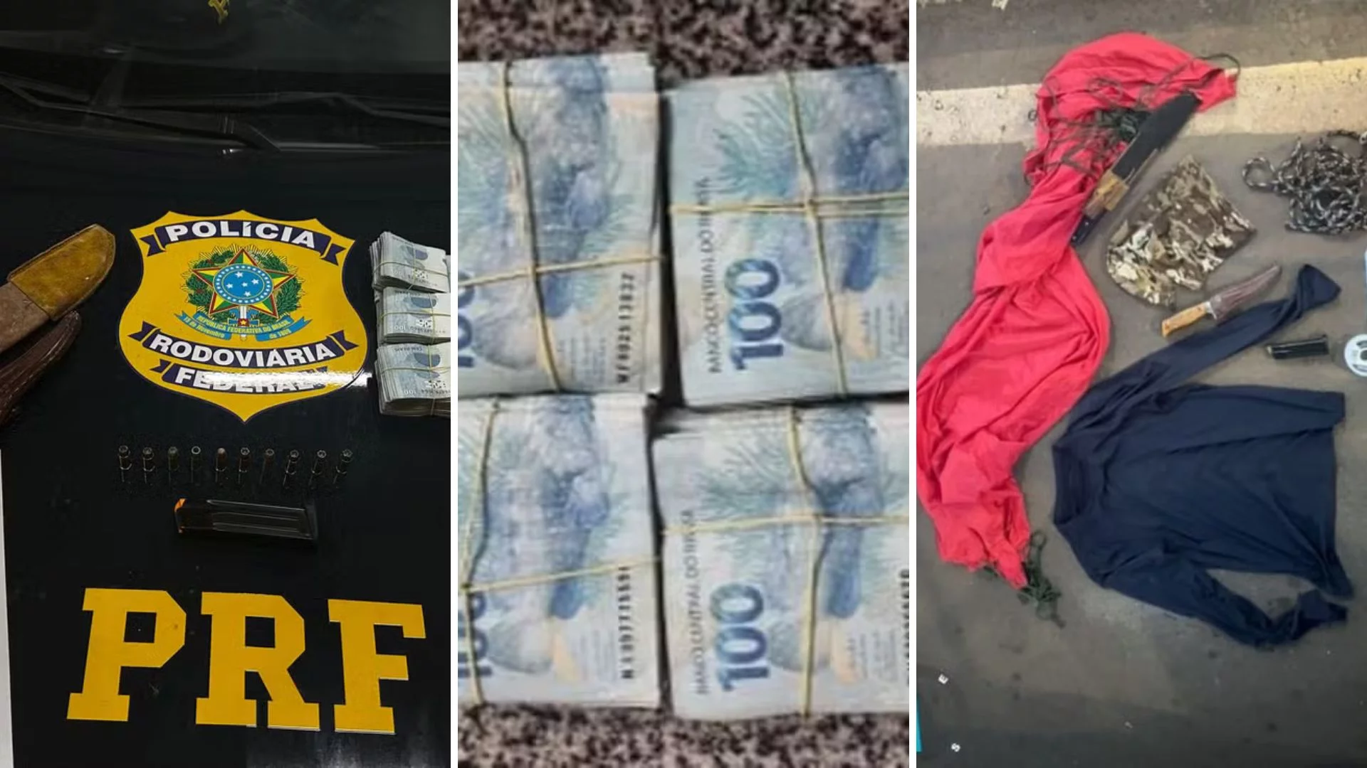 Trio é preso com R$ 60 mil, balaclava e diversas munições