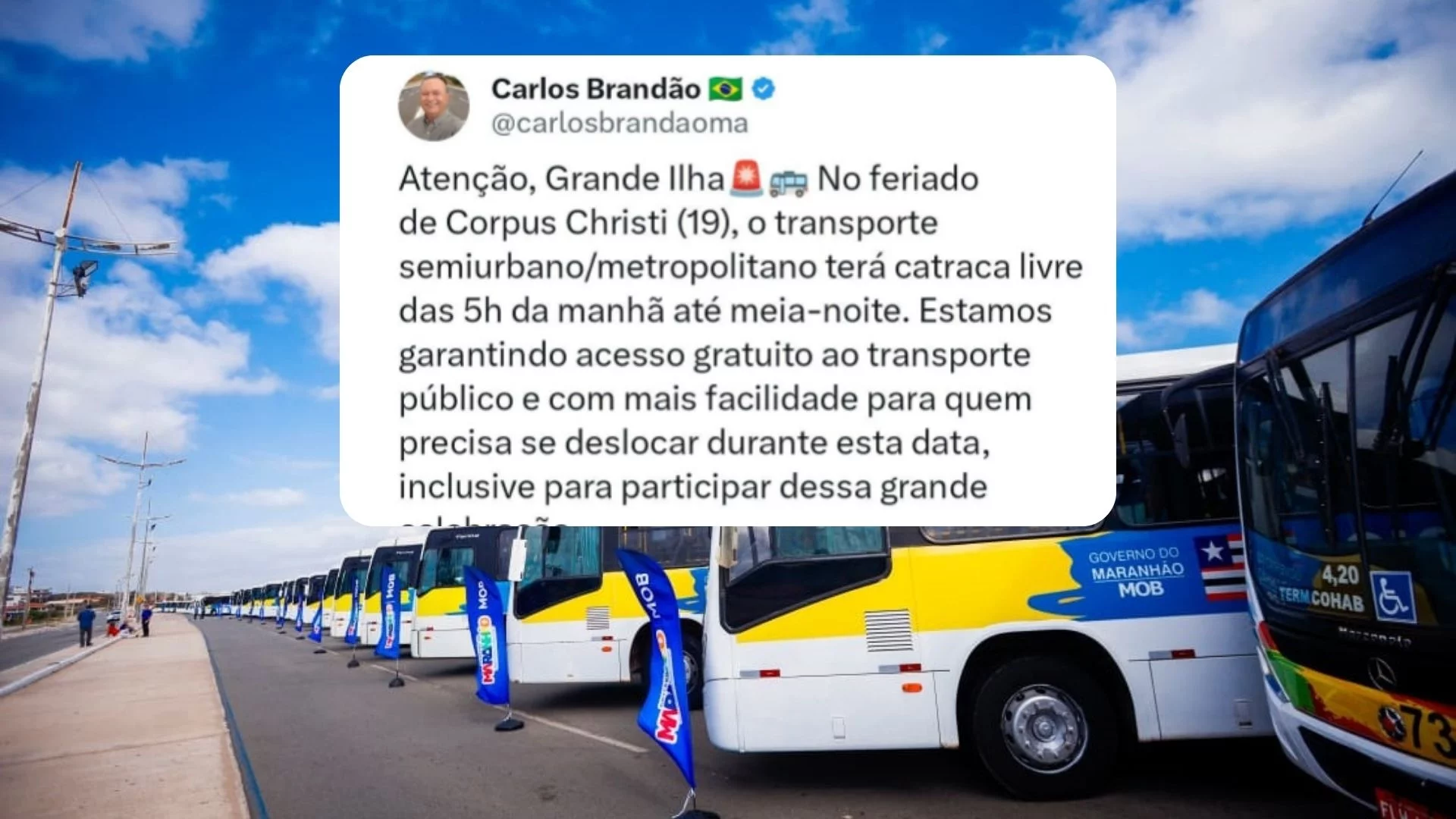 Corpus Christi: transporte semiurbano será gratuito na Grande Ilha
