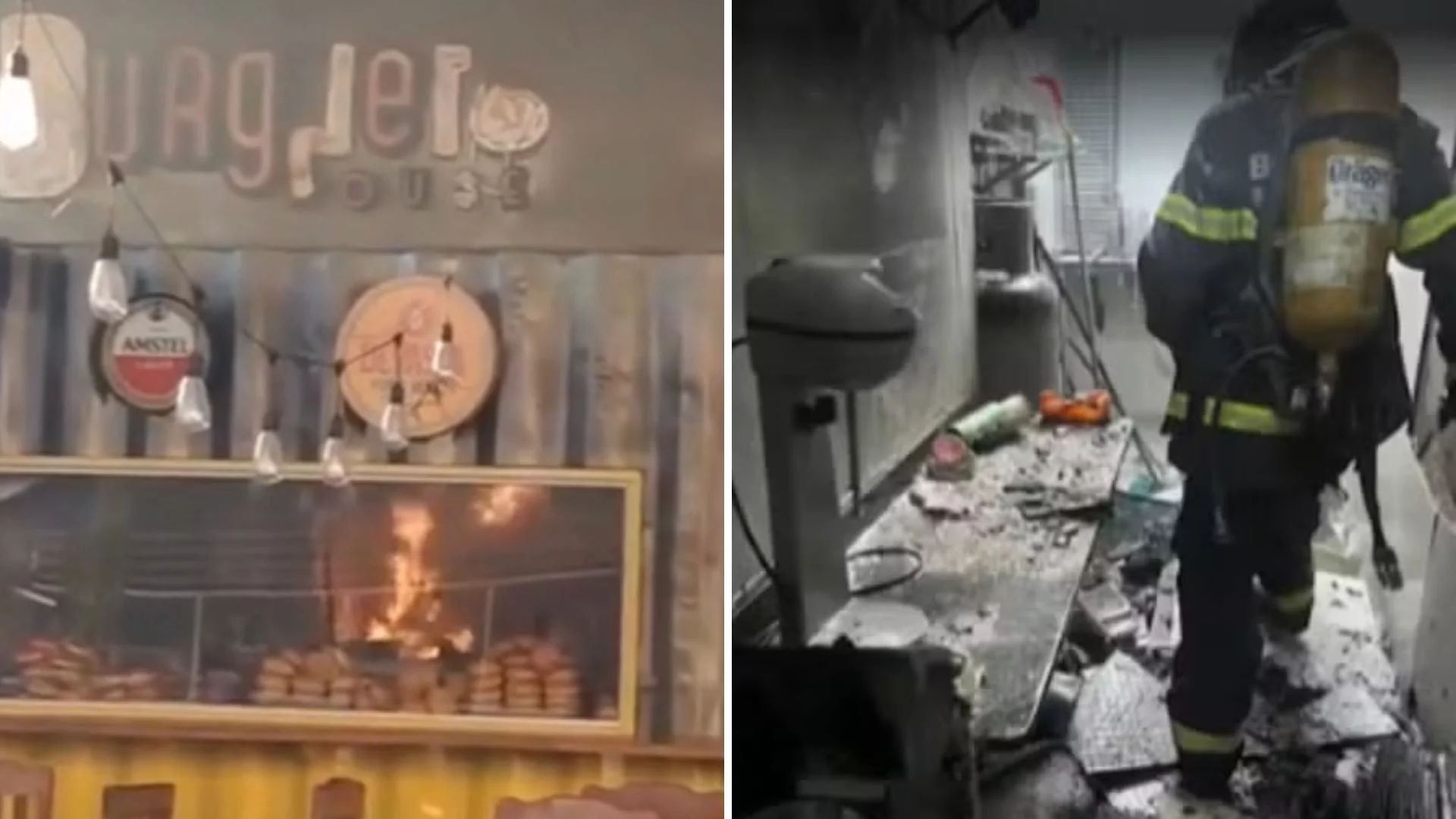 VÍDEO: Hamburgueria pega fogo após vazamento de gás