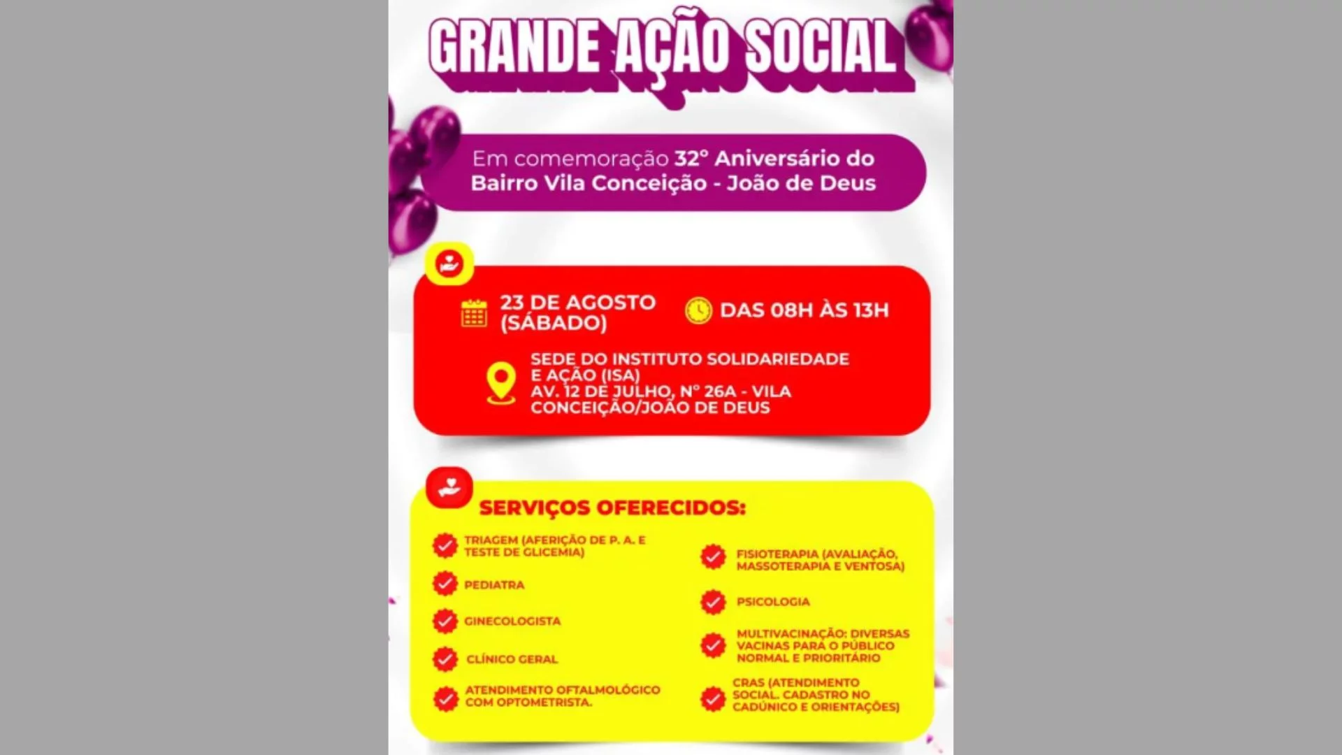 Vila Conceição/João de Deus celebra aniversário com grande Ação Social