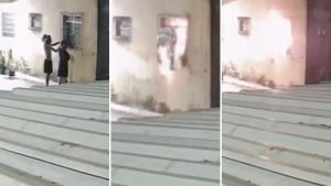 VÍDEO: Imagens mostram criminosos ateando fogo em apartamento de PM