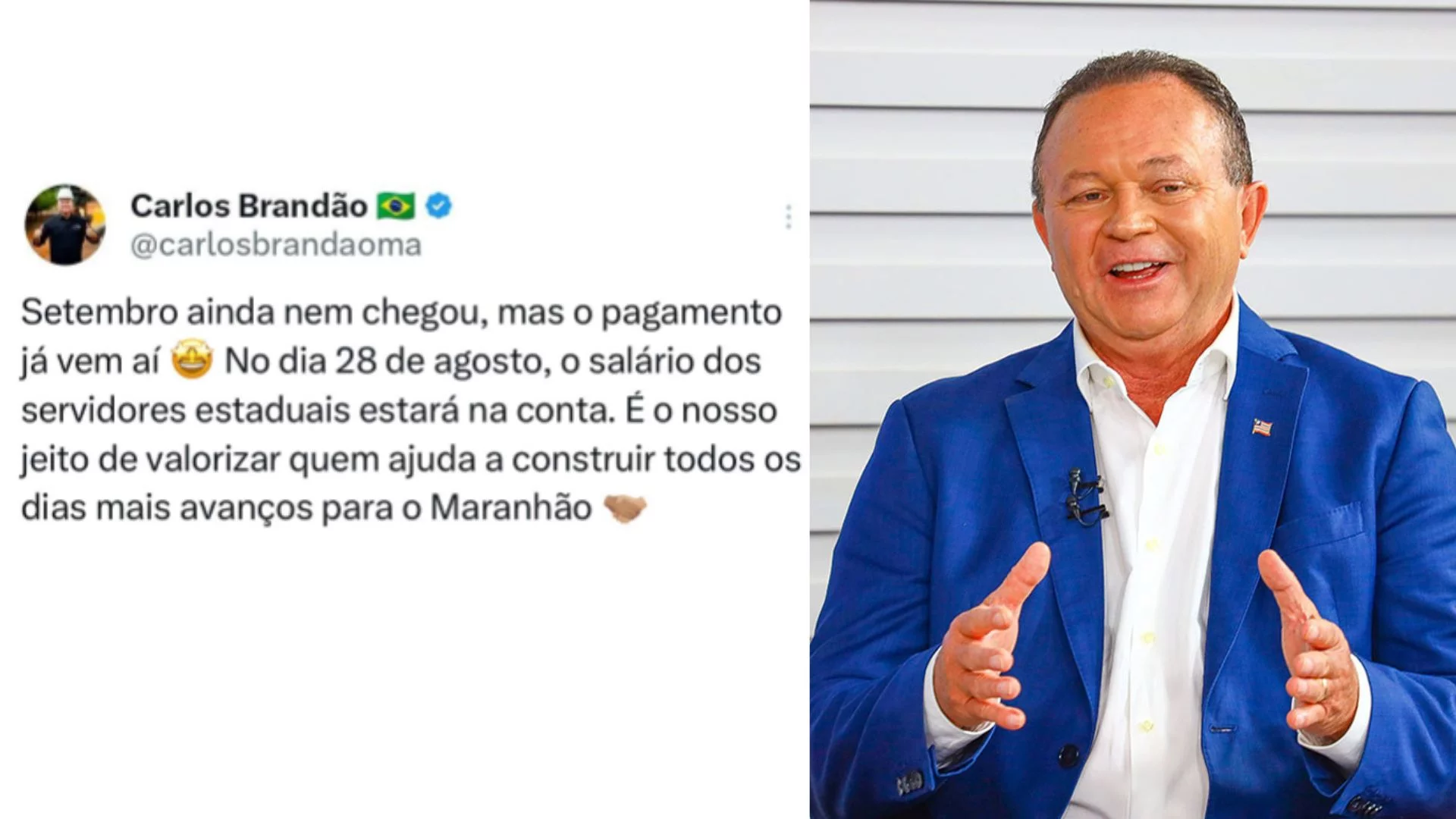 Brandão anuncia pagamento dos servidores estaduais para esta quinta (28)