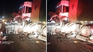 VÍDEO: Motorista morre prensado entre carretas após ultrapassagem indevida