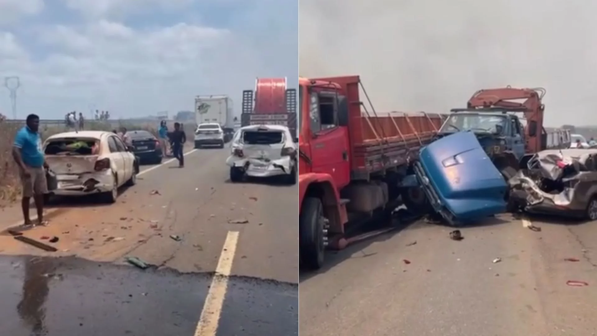 VÍDEO: Engavetamento com 14 veículos deixa trânsito parado na BR-135