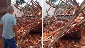 VÍDEO: Garagem desaba e por pouco não termina em tragédia