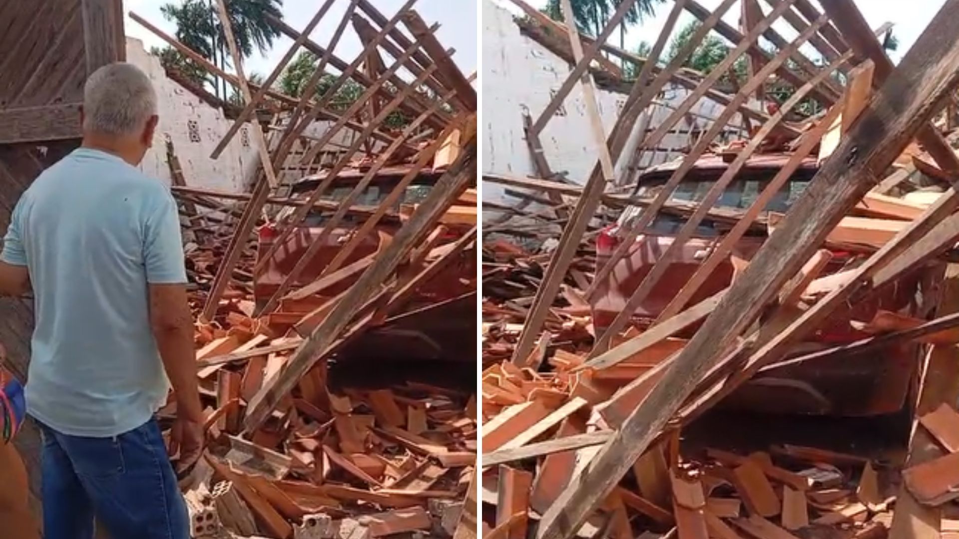 VÍDEO: Garagem desaba e por pouco não termina em tragédia