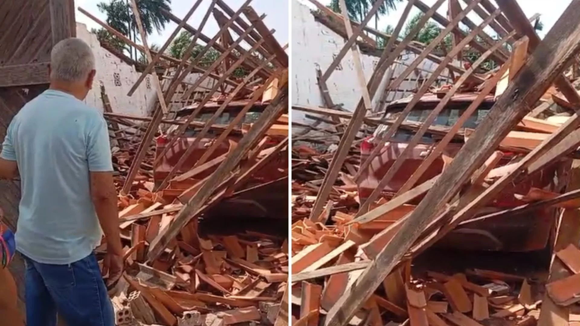 VÍDEO: Garagem desaba e por pouco não termina em tragédia