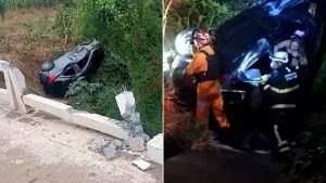 VÍDEO: Mulher é resgatada após carro cair de ponte na BR-316