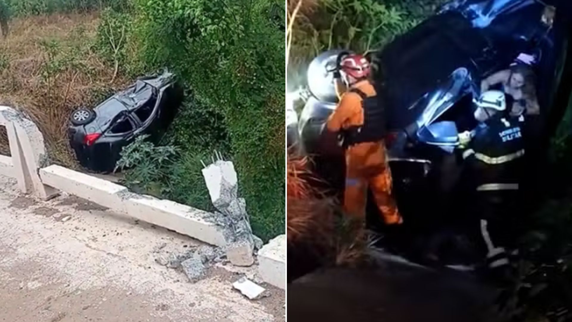 VÍDEO: Mulher é resgatada após carro cair de ponte na BR-316