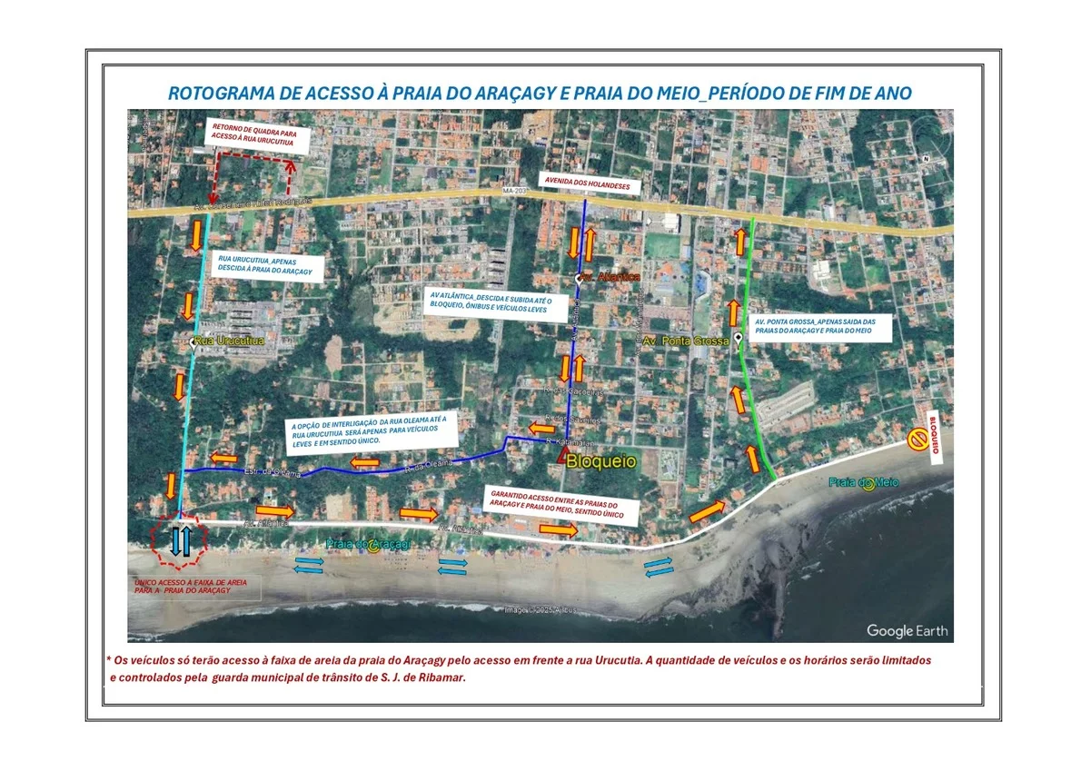 Acesso às praias do Araçagy e do Meio será alterado no réveillon e dia 1⁰