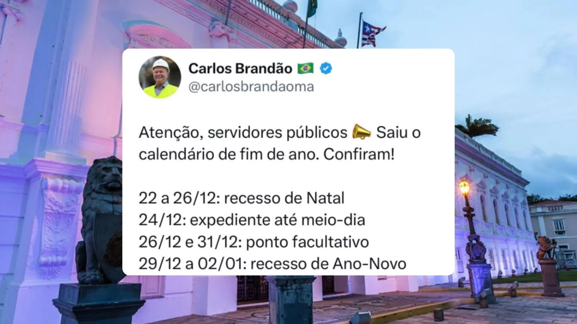 Governador Brandão define calendário de recesso para os servidores no final do ano