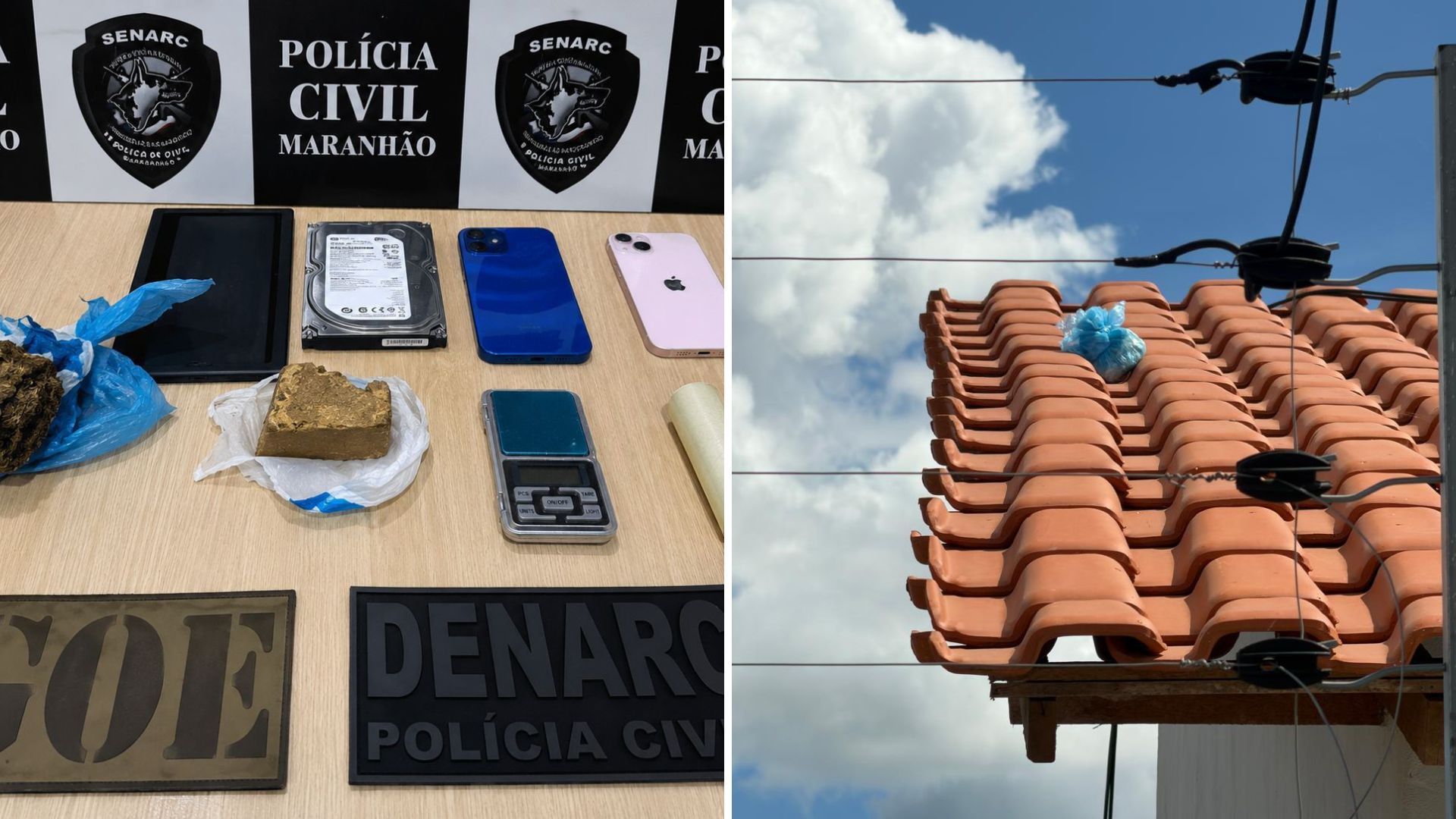 Suspeito joga droga no telhado durante operação policial