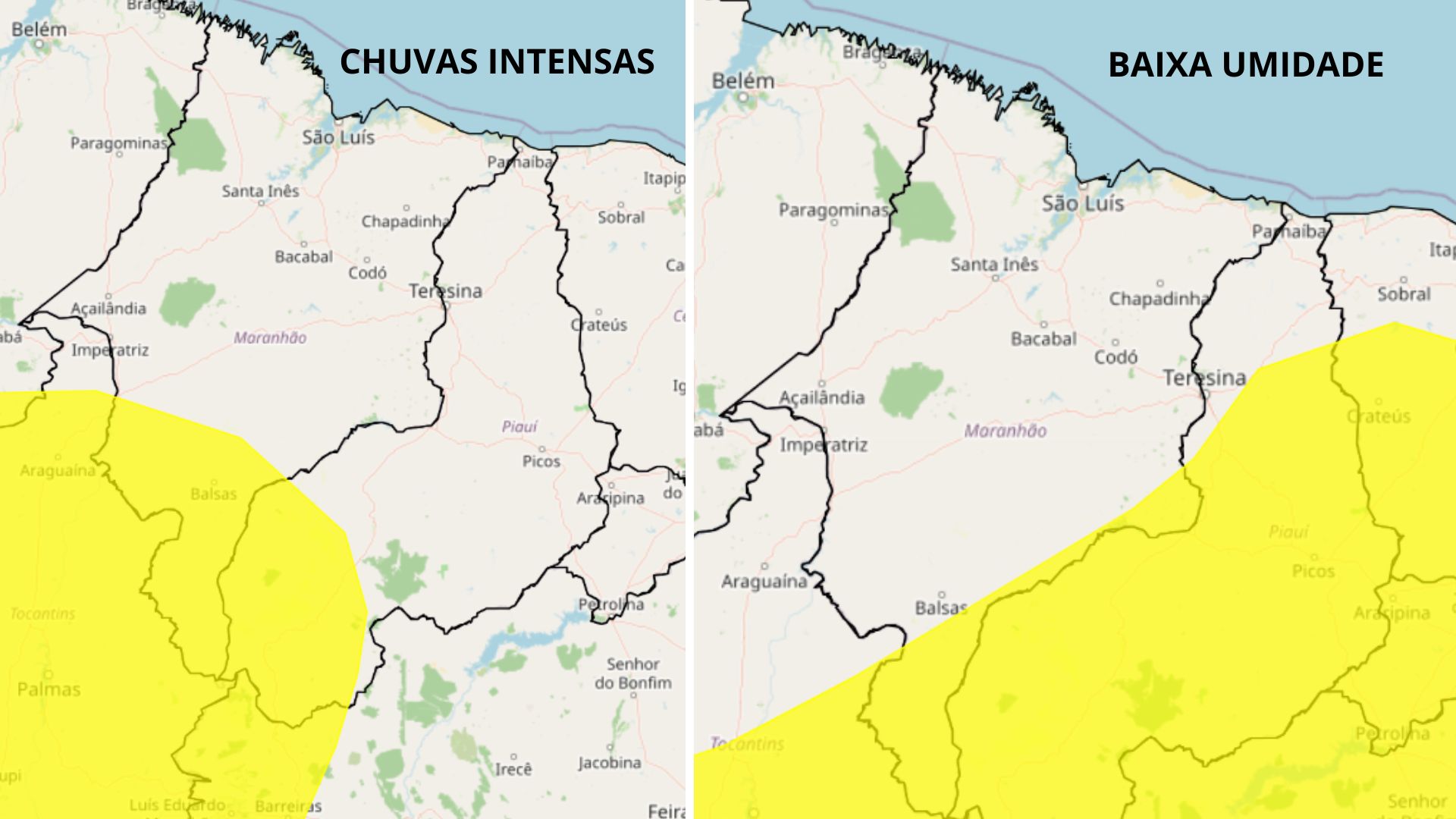 Maranhão tem 34 cidades em alertas de chuva intensa e baixa umidade