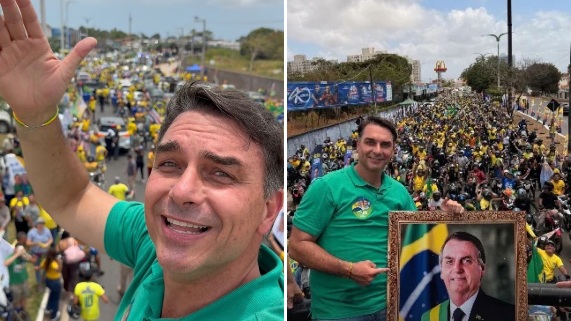 VÍDEO: Flávio Bolsonaro chora em comício e ergue retrato do pai em São Luís