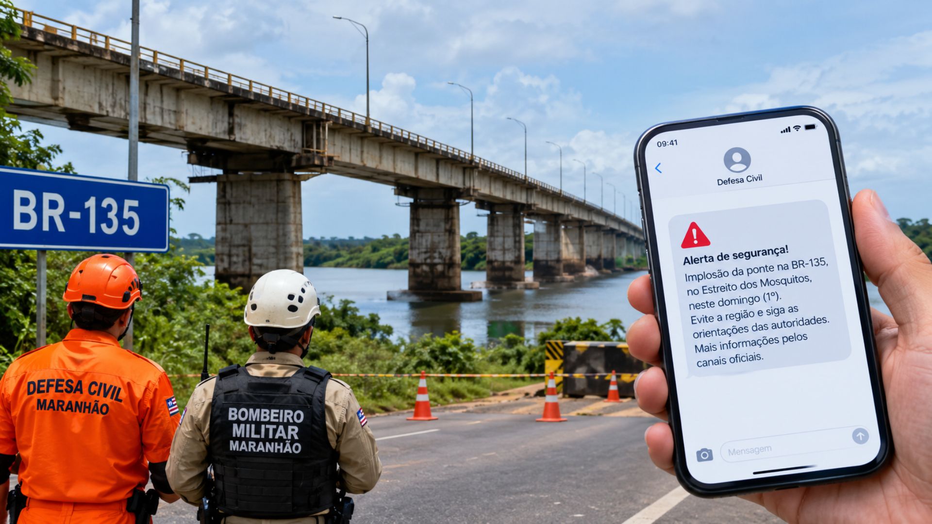 ÁUDIO: População receberá alertas por SMS sobre implosão de ponte na BR-135