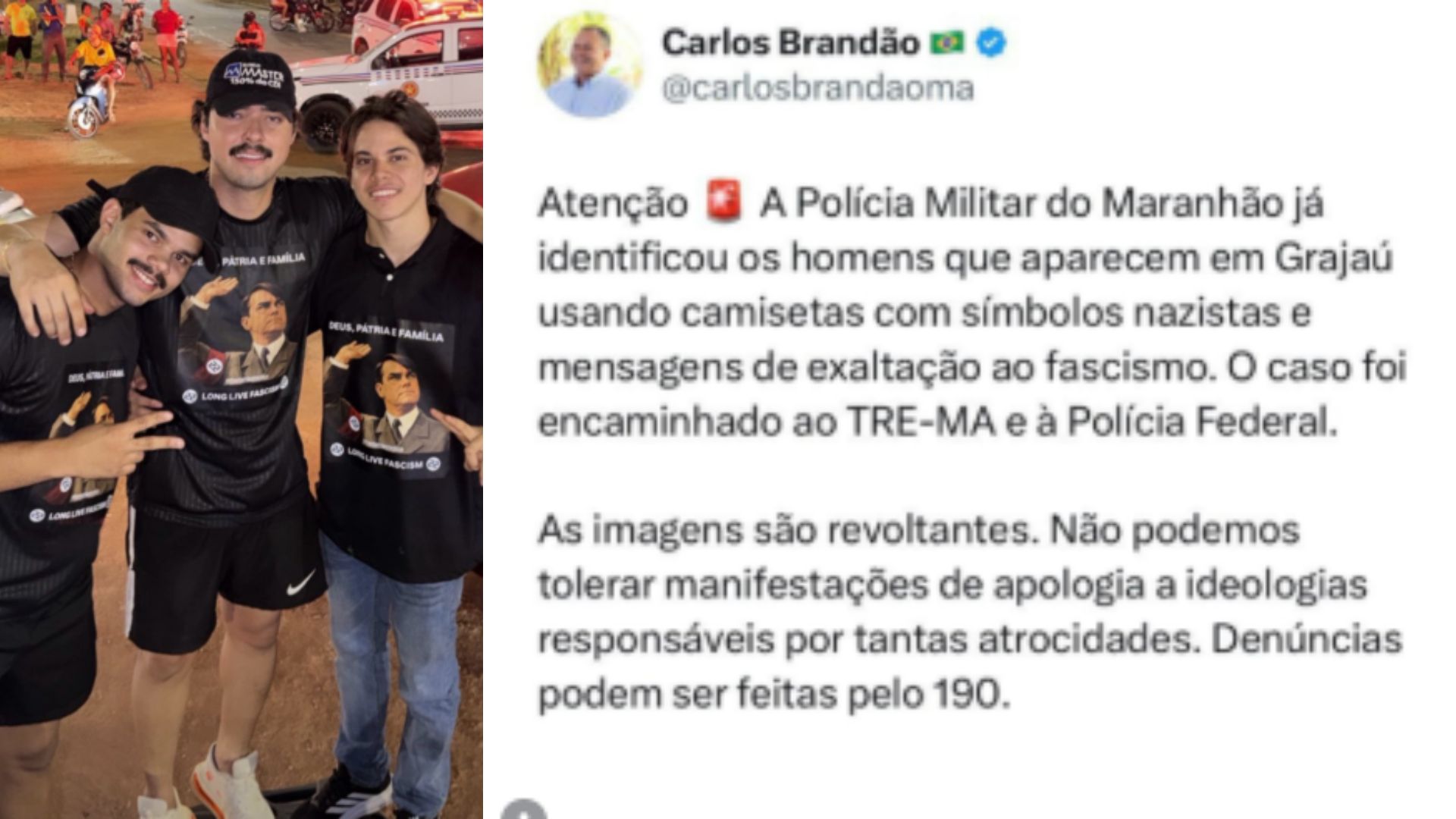 Polícia identifica homens com camisas que exaltam o fascismo no Maranhão