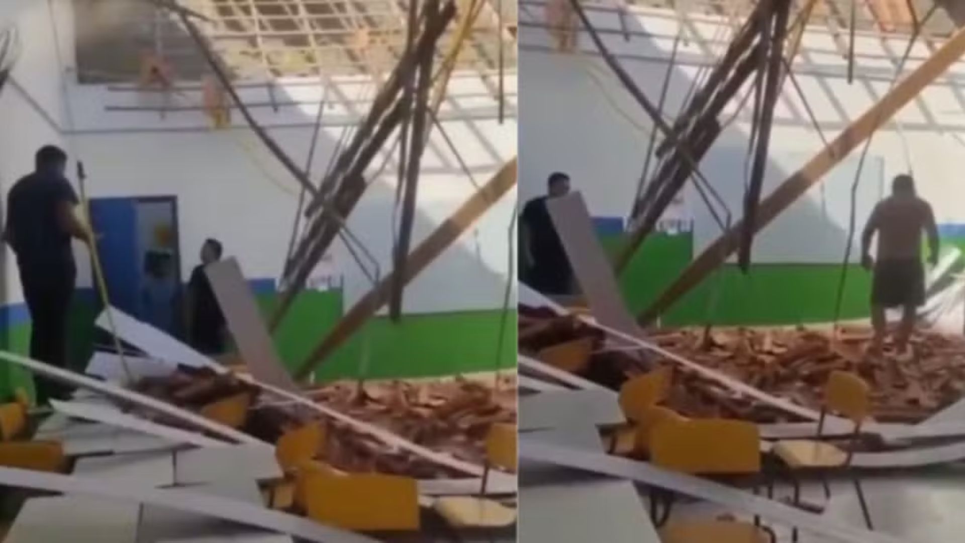 VÍDEO: Teto de sala de aula desaba e deixa duas pessoas feridas em Morros