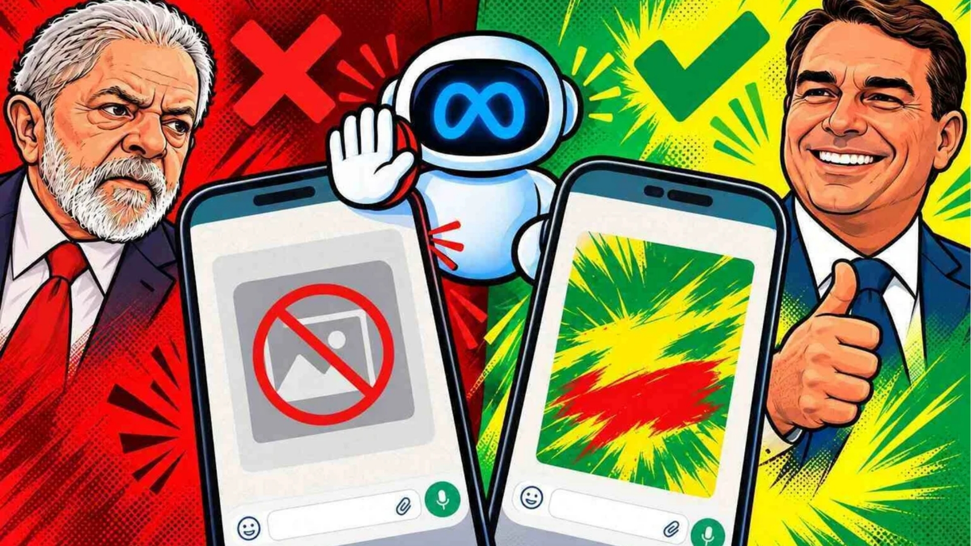 IA do WhatsApp barra imagem com Lula e libera arte com Flávio Bolsonaro